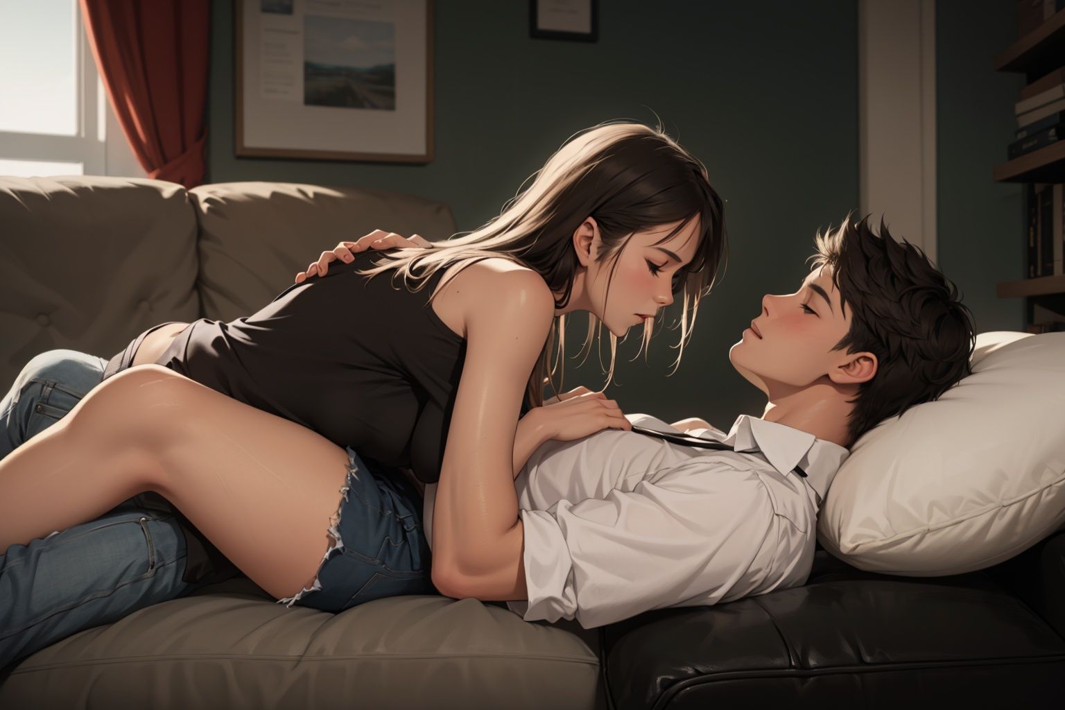 1girl,  1boy,  lying on person on Tensor.Art