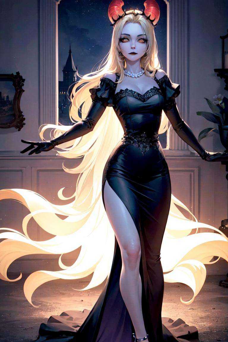 (grey/gray skin,  grey sclera,  long blonde hair on Tensor.Art
