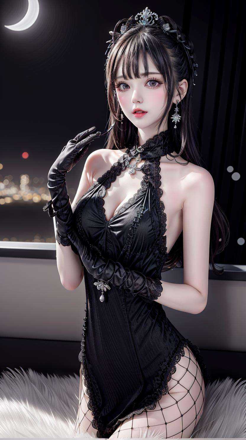 masterpiece,best quality,(Night:1.7),CityView,(outdoors:1.3),city lights,skyscraper,street,close up,praying,1girl,jewelry,earrings,necklace,beautiful face,black hair,<lora:add_detail:1>, <lora:Black velvet cheongsam_20230704154020:0.7> black dress, black gloves, pantyhose, 