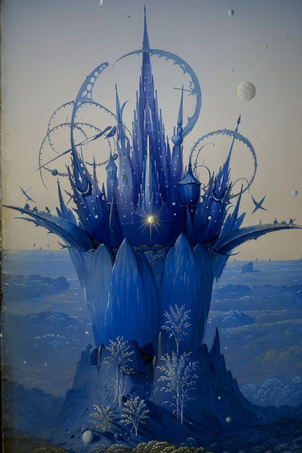 <lora:tgedv2-000004:1>,craquelure,the surface of the moon is filled with all kinds of strange towers