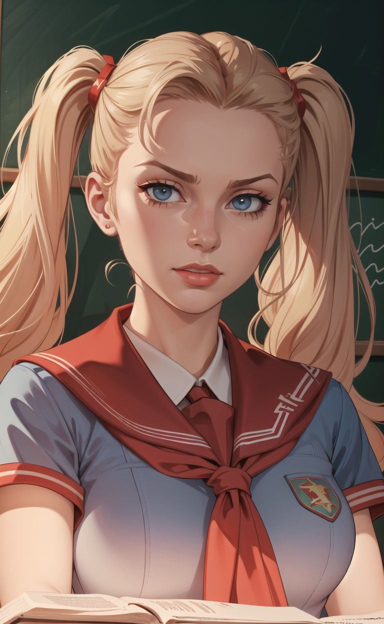 absurdres, highres, ultra detailed, masterpiece, cel shading,game CG,HDR,8k1girl,twintails,young soviet pioneer, red flag, soviet **** groupperfect lighting,dynamic angle,(school uniform:1.3),red neckchief,soviet,communism, Propaganda poster of communist ideology