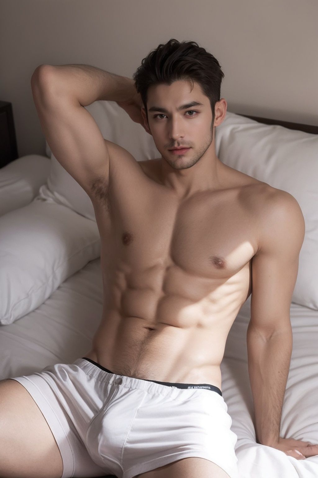 handsome male，pov, on bed