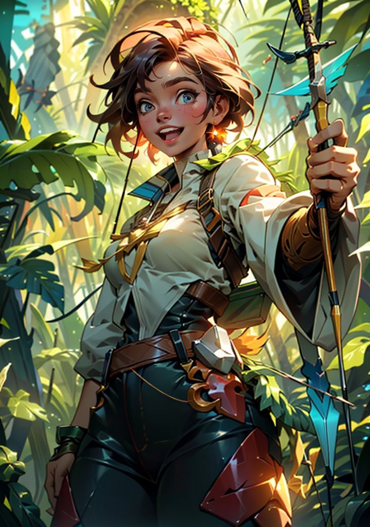 Adventurer archer holding a bow hunting in the forest,  1girl,  (forest on Tensor.Art