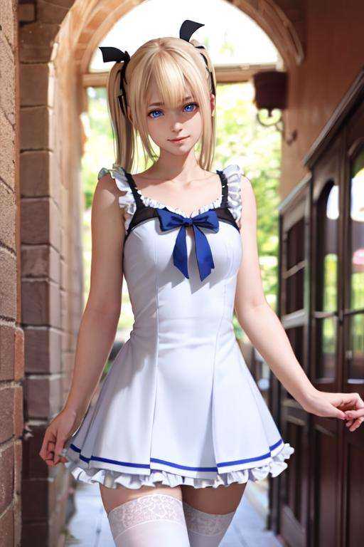 marie rose,  white dress,  blue ribbons on Tensor.Art