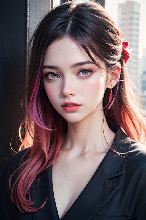 ((Best quality)), ((masterpiece)), ((realistic)),background tall building graffiti,((8k, best quality, masterpiece:1.1)),(best quality:1),(ultra highres:1),watercolor,a beautiful woman,hair ribbons,by agnes cecile,half body portrait,extremely luminous bright design,pastel colors,(ink:1.3),autumn lights