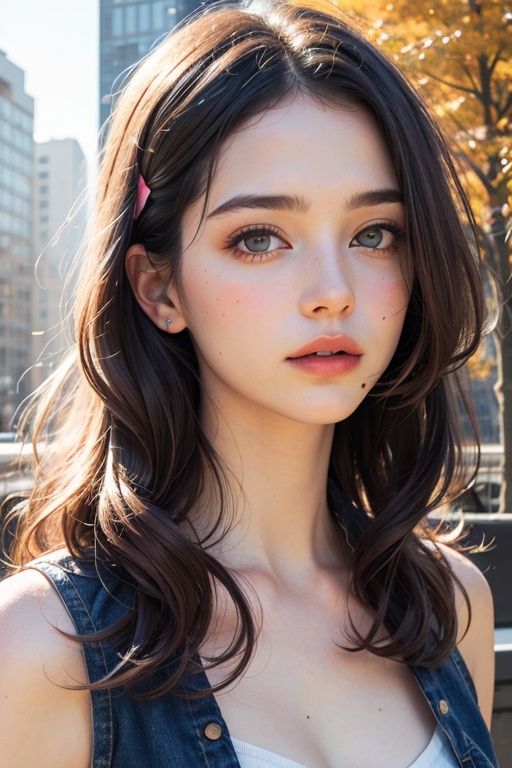 ((Best quality)), ((masterpiece)), ((realistic)),background tall building graffiti,((8k, best quality, masterpiece:1.1)),(best quality:1),(ultra highres:1),watercolor,a beautiful woman,hair ribbons,by agnes cecile,half body portrait,extremely luminous bright design,pastel colors,(ink:1.3),autumn lights