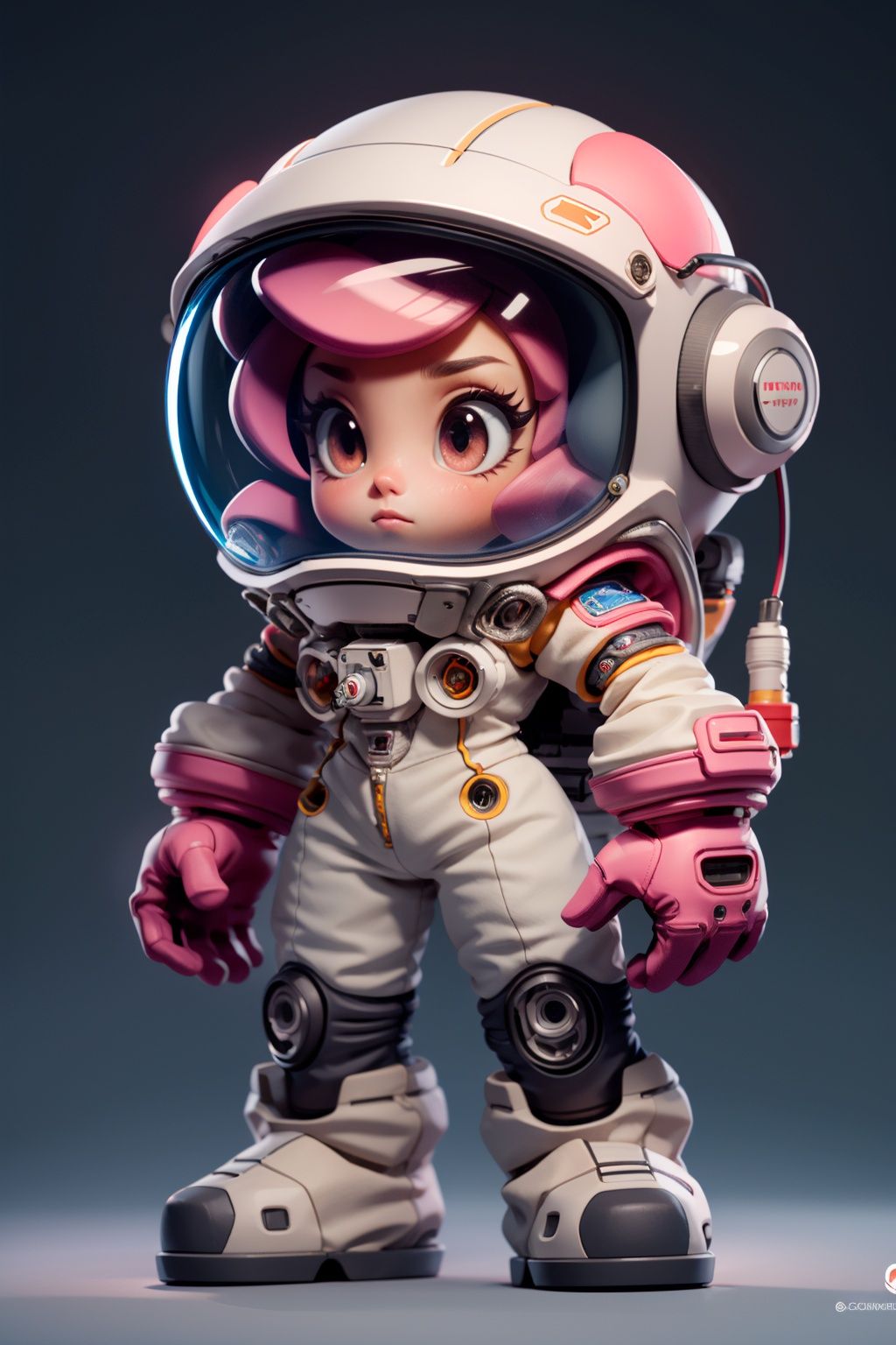 masterpiece, best quality, 8k, cinematic light, ultra high res, chibi, 1girl, solo, astronaut, spacesuit, helmet, space helmet, full body, gloves, standing, pink hair, <lora:chibi_04:1:TEST>