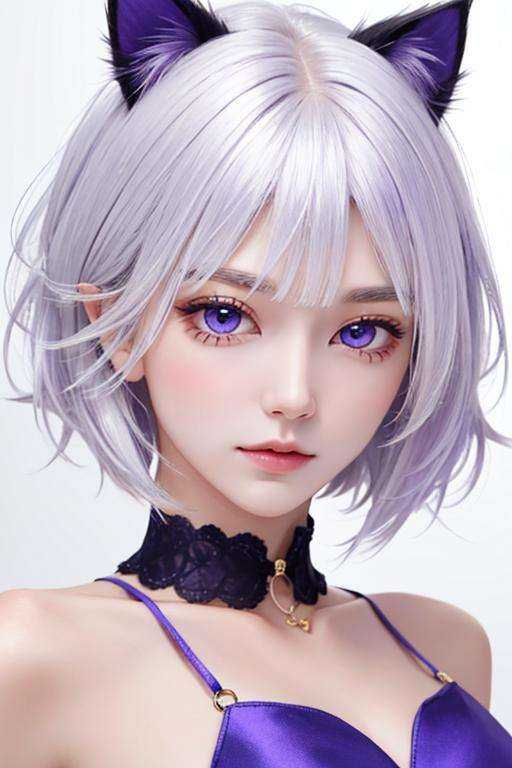cat ears,  short hair,  silver hair on Tensor.Art
