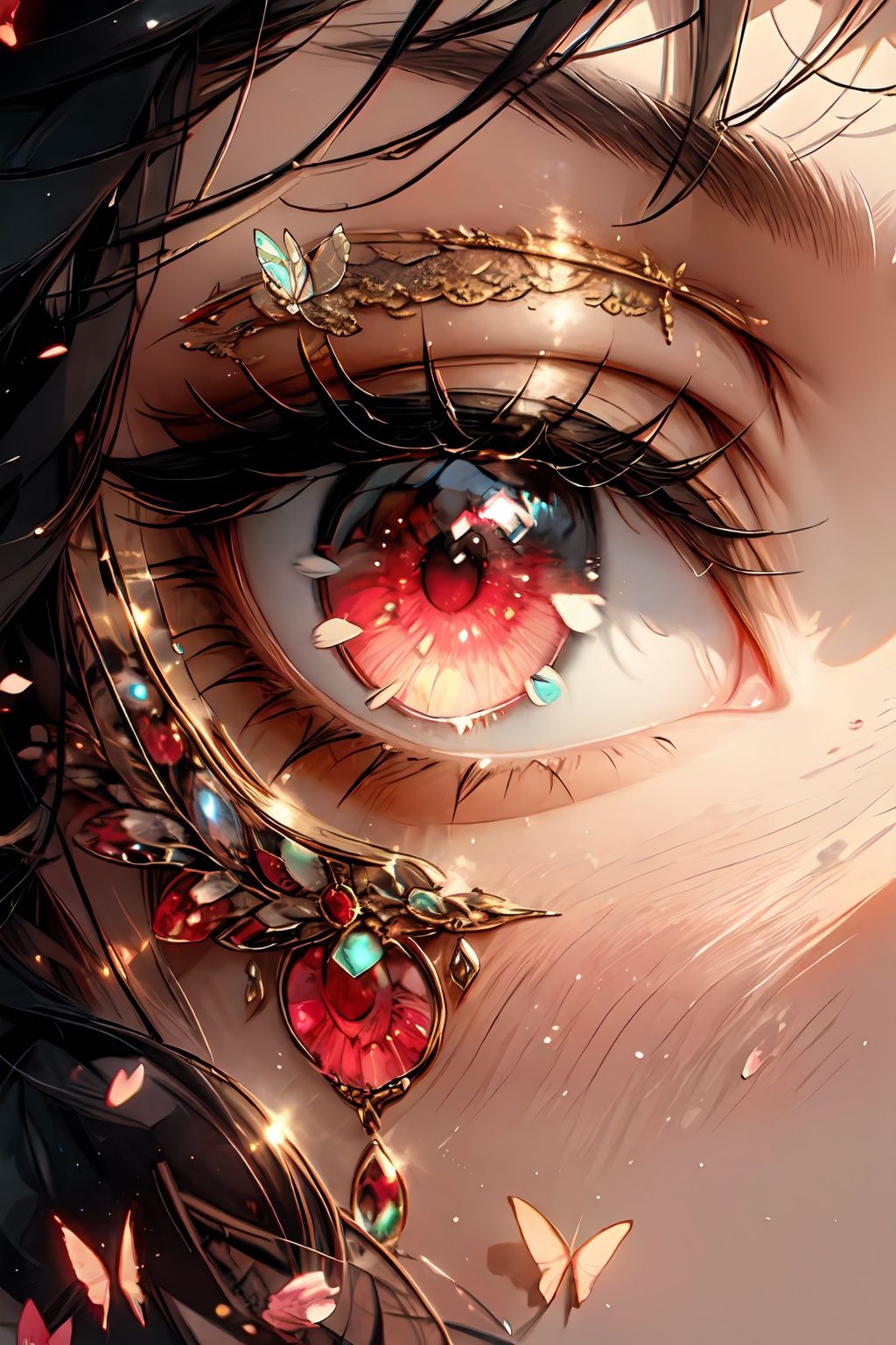 red_eye,detail focus,gemstone,butterflies,
