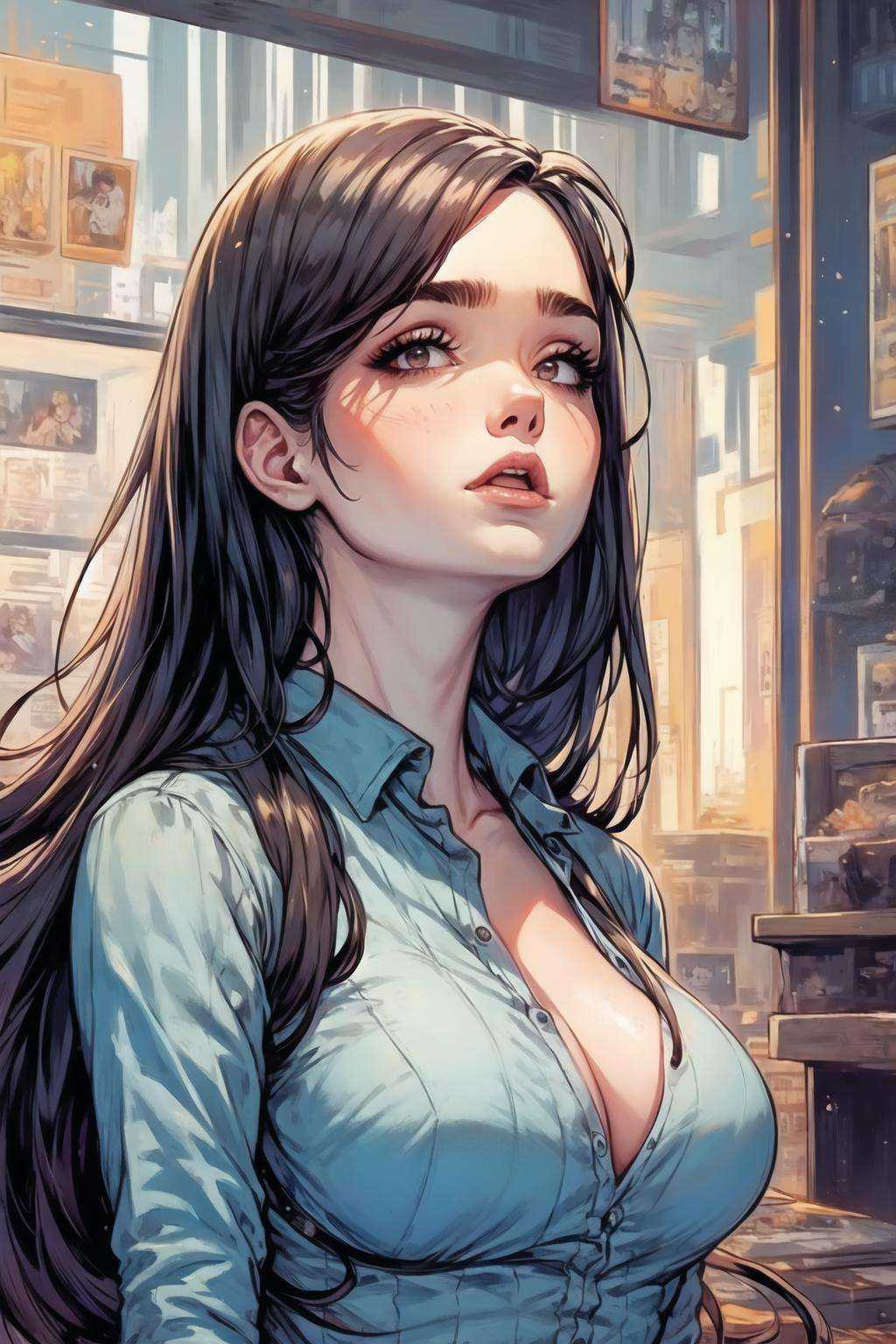 masterpiece, best quality, 1girl, collared shirt <lora:GPTS7 comic_443703:1>