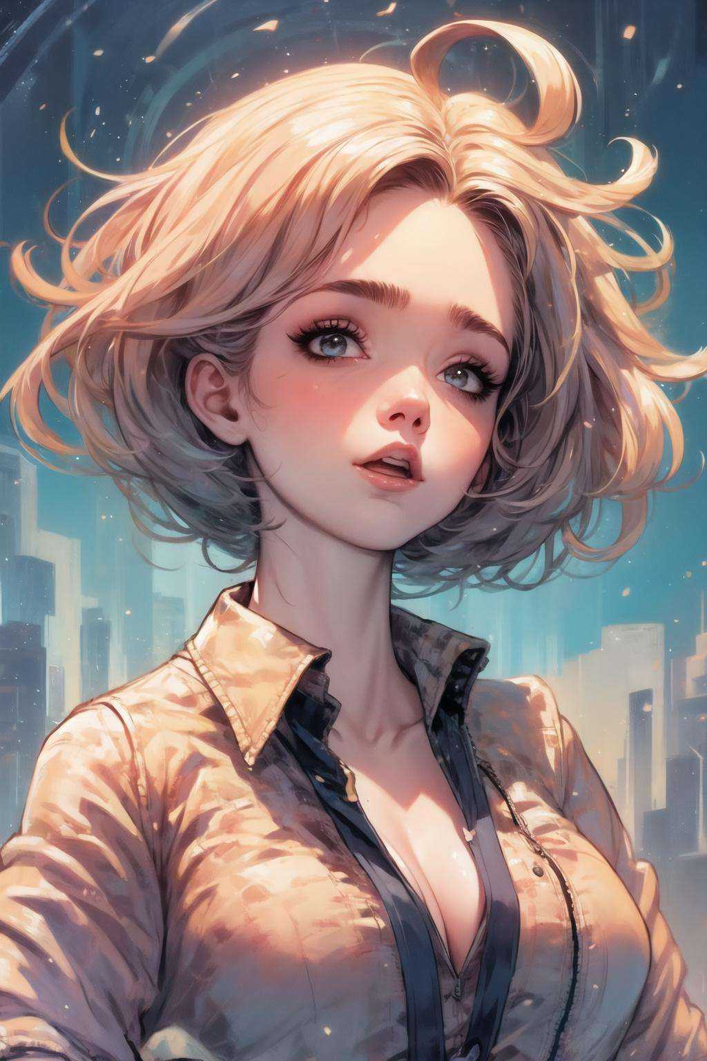 masterpiece, best quality, 1girl, collared shirt<lora:GPTS7 comic_443703:1>