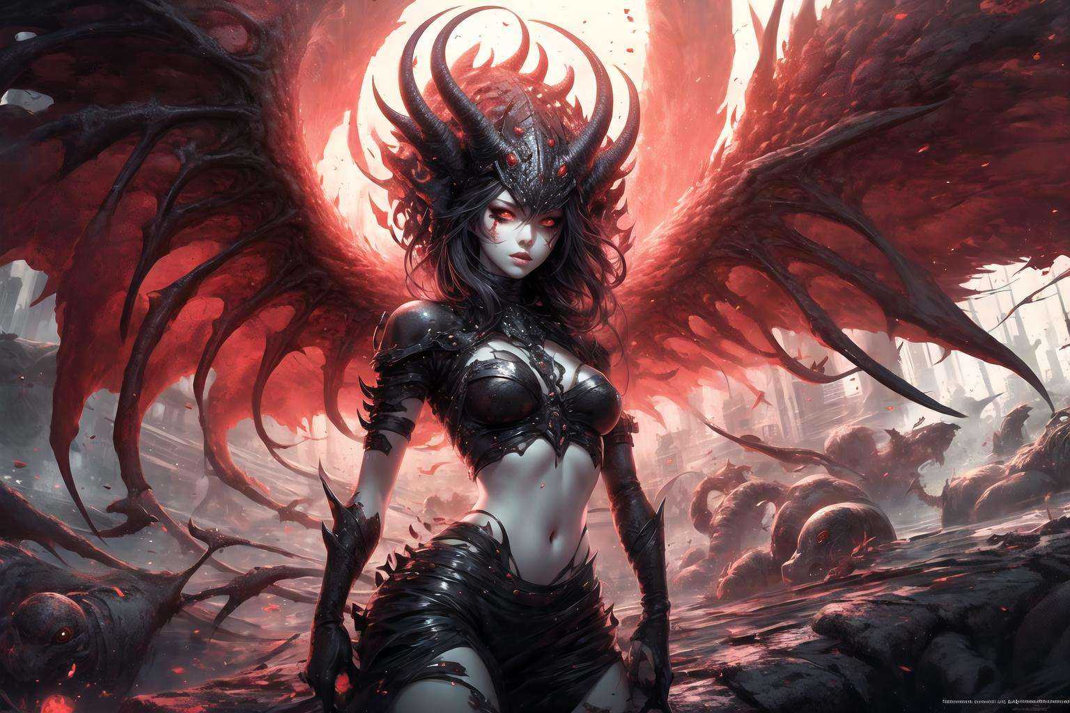 masterpiece, best quality,1girl, demon, red theme, wings <lora:GPTS6 Hella-sthetic_424353:1>