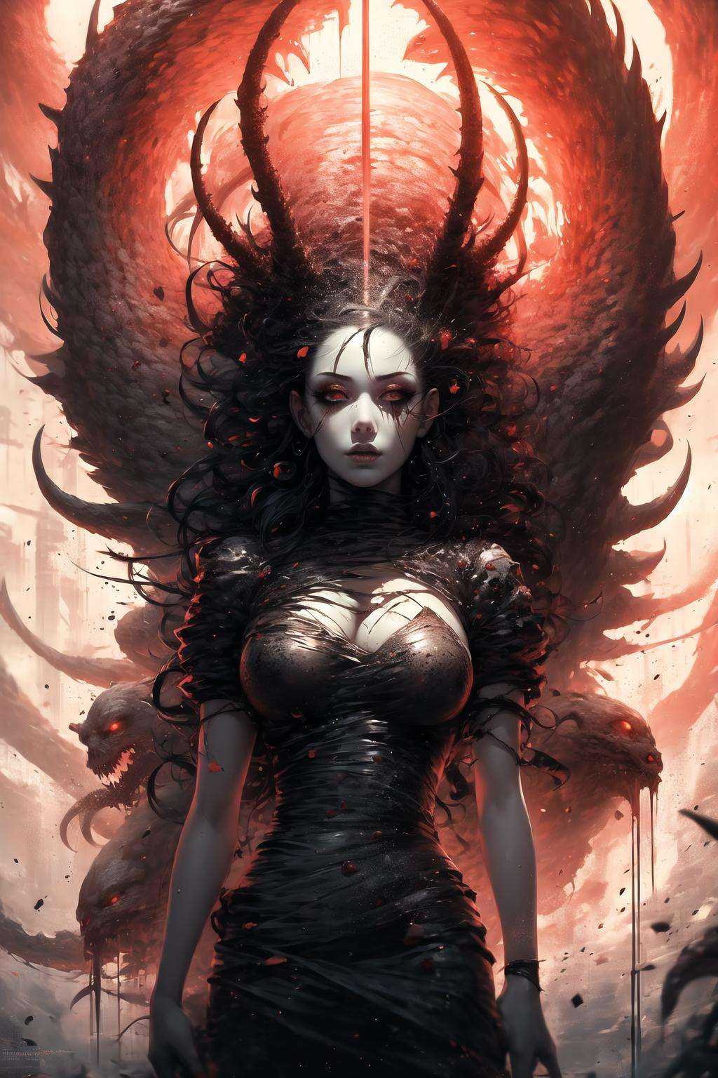 masterpiece, best quality,1girl, (red theme:1), (horror:1.25), high contrast<lora:GPTS6 Hella-sthetic_424353:1>