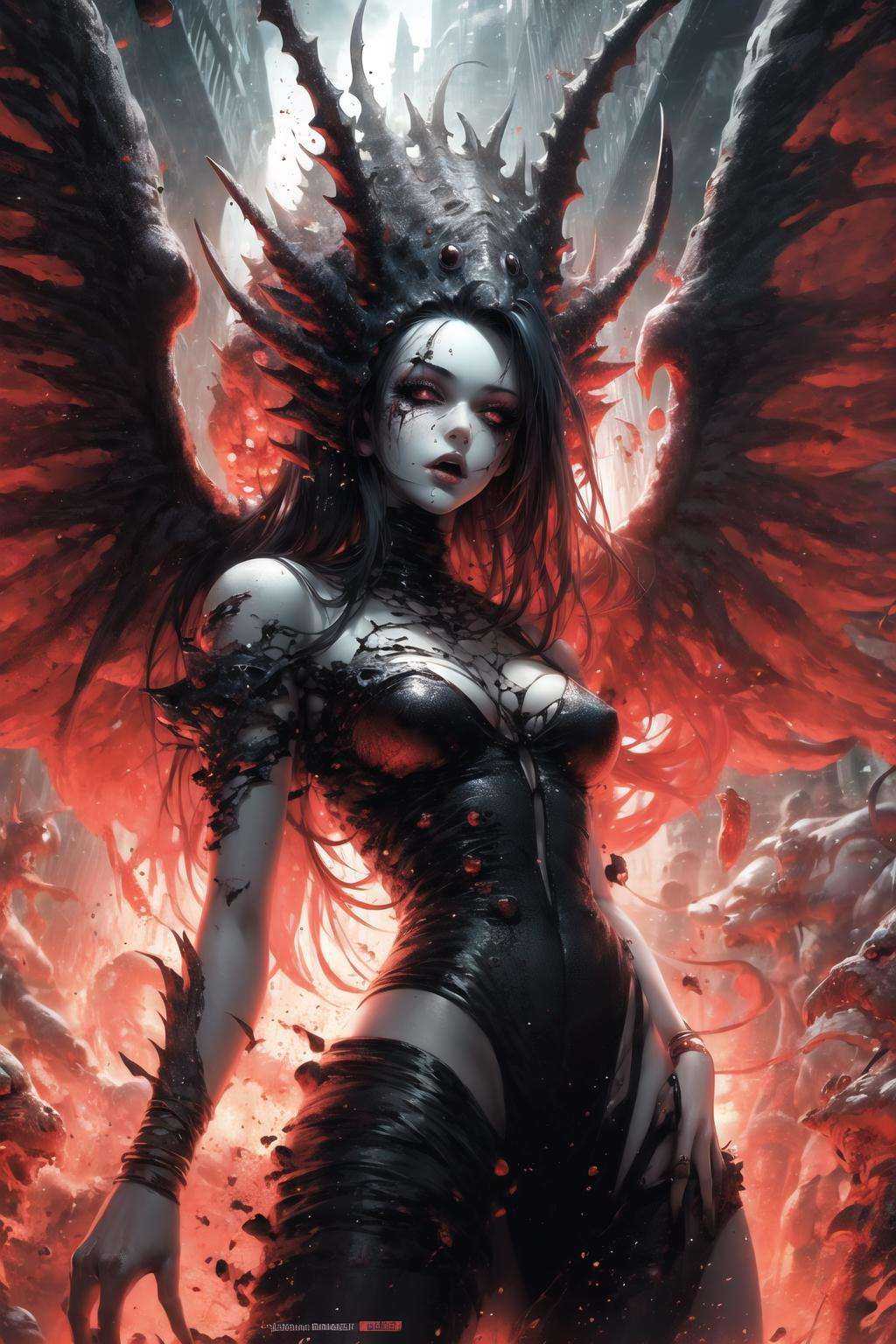 masterpiece, best quality,1girl, (red theme:1), (horror:1.25), wings<lora:GPTS6 Hella-sthetic_424353:1>
