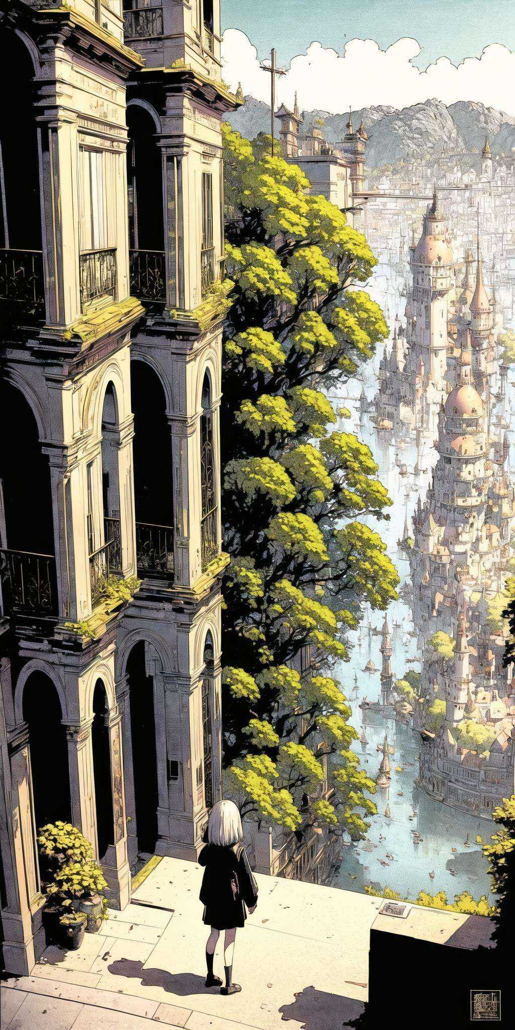 (masterpiece:1.3), (best quality:1.15),1girl, (scenery:1.25), spiral, (complex:1.2), yellow theme <lora:S12 Technidraw_558123:1>