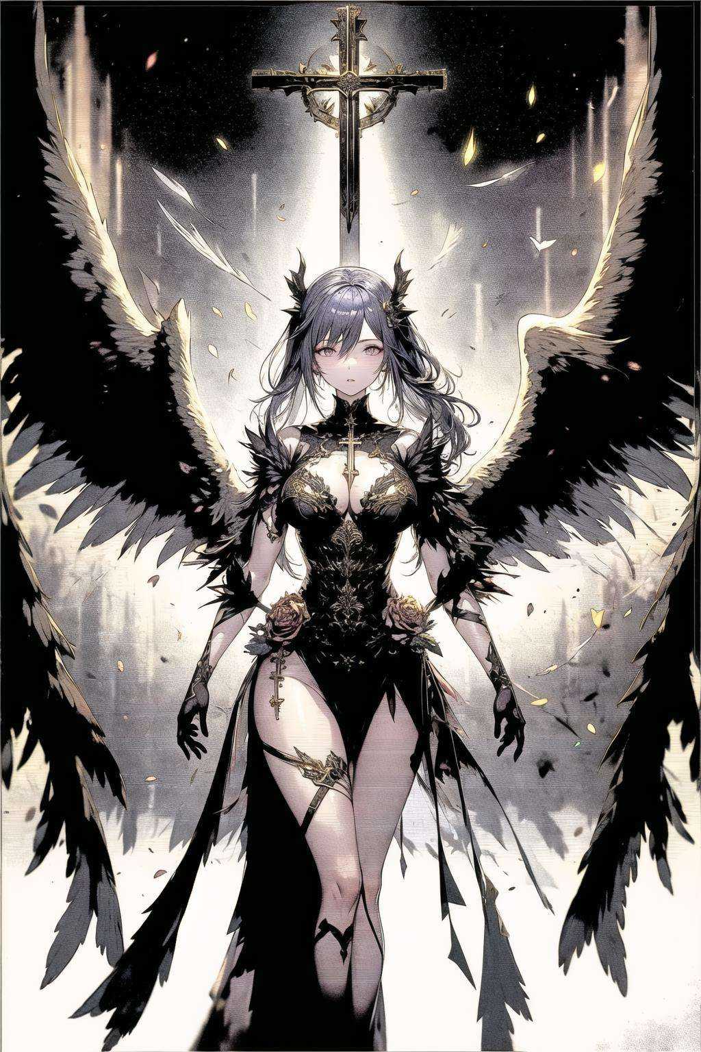 masterpiece, best quality, 1girl, wings, (glowing:1.15), (cross:1.2) <lora:S12 Technidraw_558123:1>