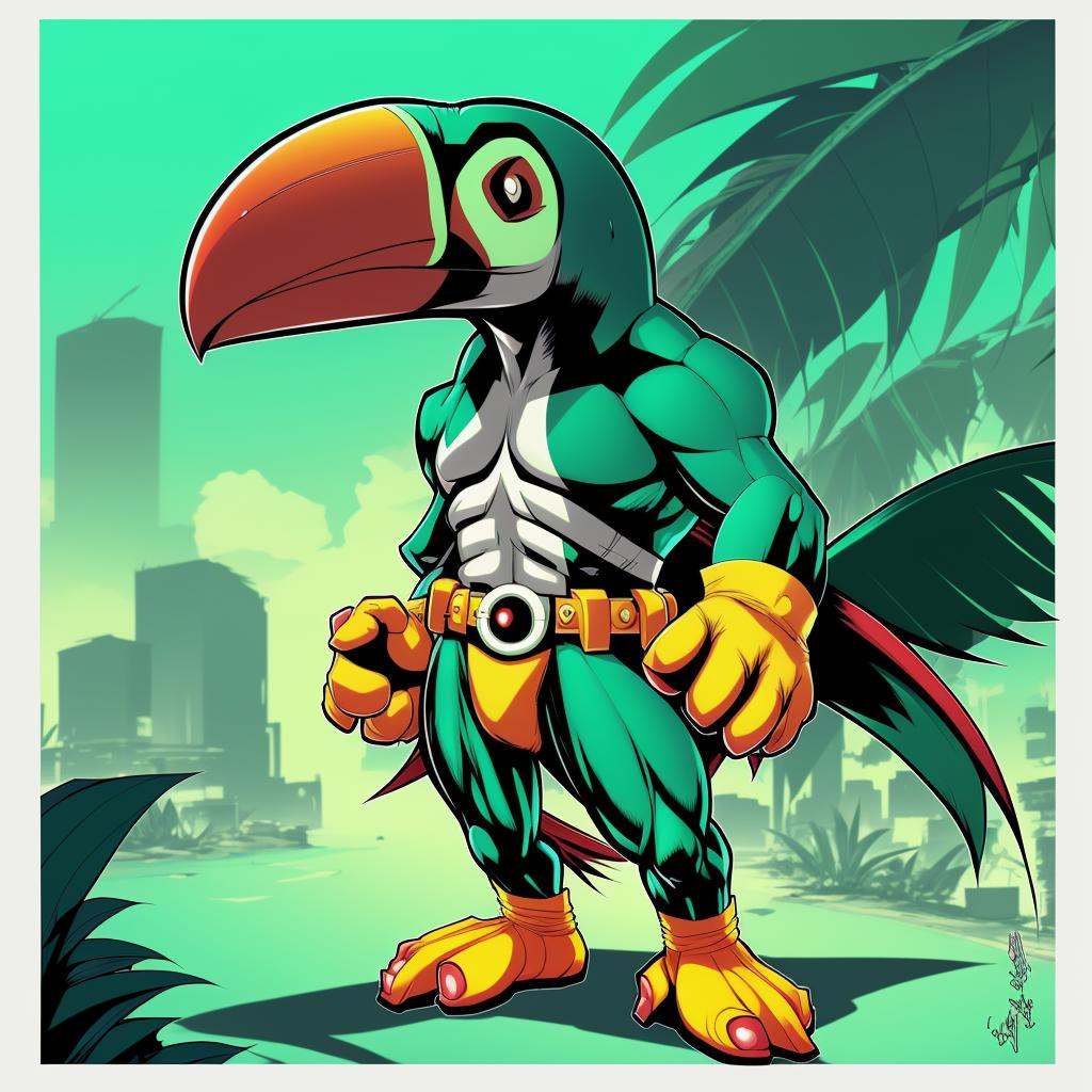 cartoon character, a Creature Toucan , comic hero, 4k <lora:COMICS:1>
