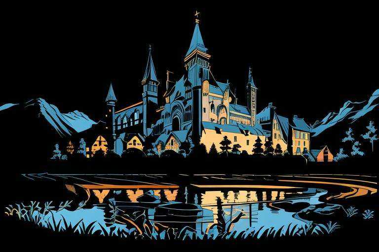 best quality,  fantasy medieval castle,  lake with reflection on Tensor.Art