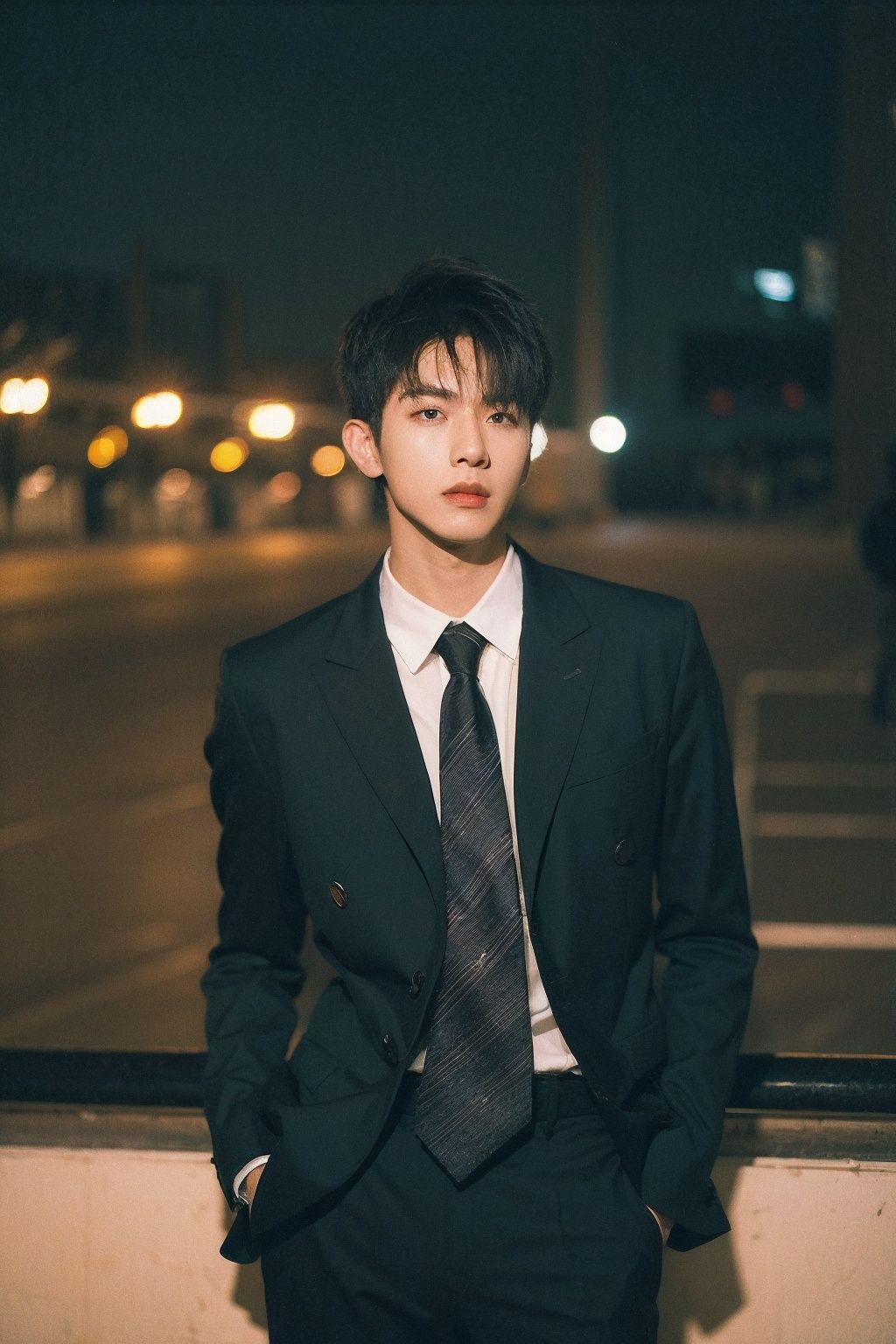 Best Quality,Masterpiece,Ultra High Resolution,(Realisticity:1.4),Original Photo,Cinematic Lighting,1boy,suit,black pants,