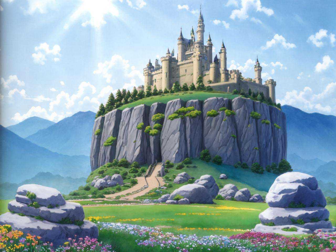 grand landscape,  castle on the hill,  boulders on Tensor.Art