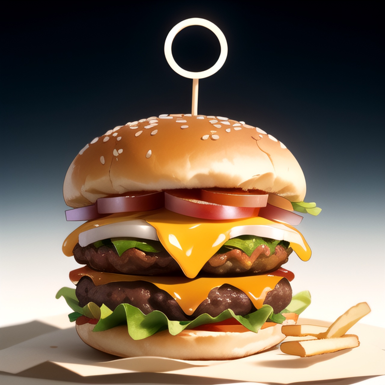 centered,  two tiny burgers and a bunch of french fries,  simple background on Tensor.Art