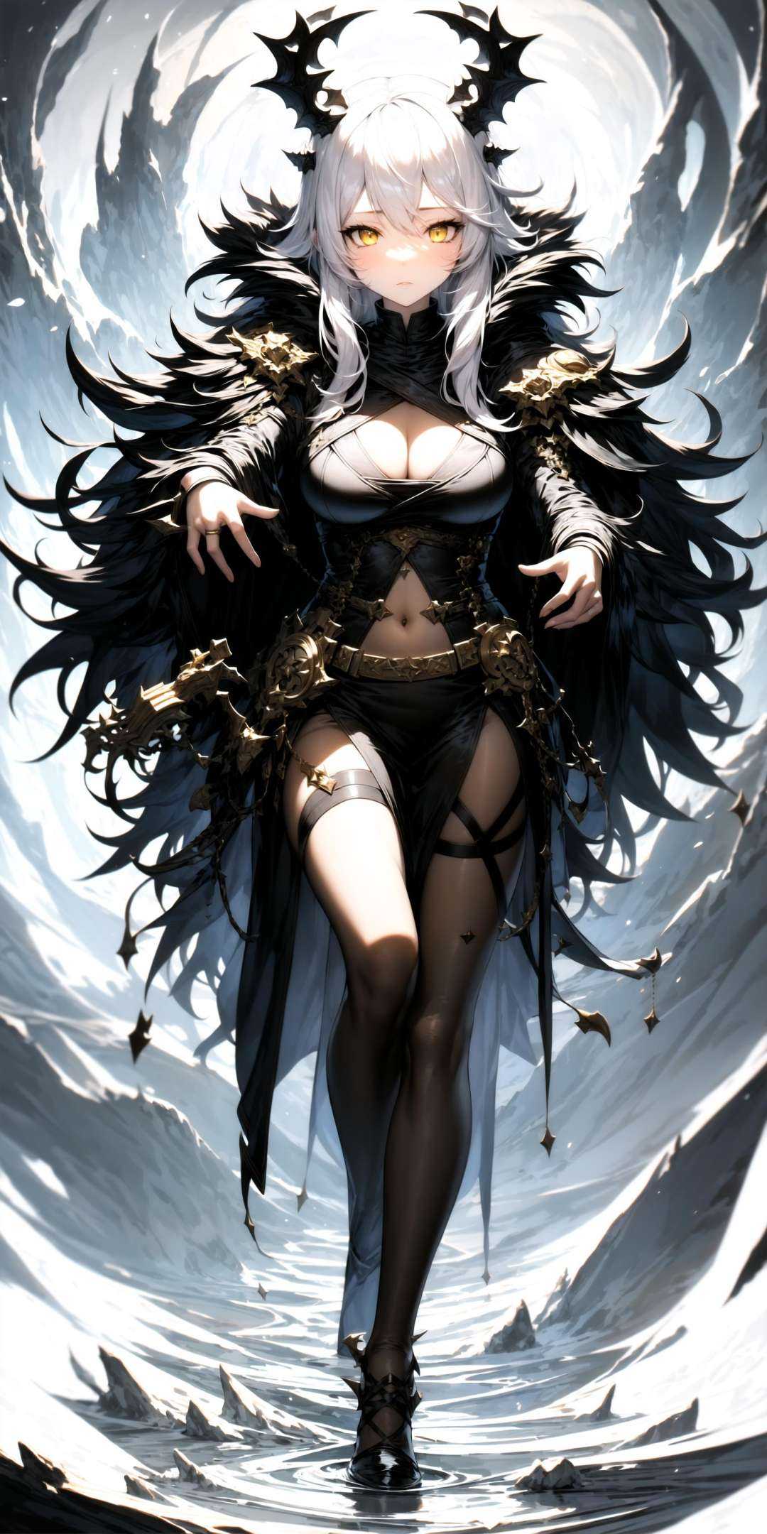 masterpiece, best quality, 1girl, gpts style, (grim:1.2), (godly:1.25), yellow eyes, white hair, full body <lora:GPTS 18 Dynorm_6400:1>