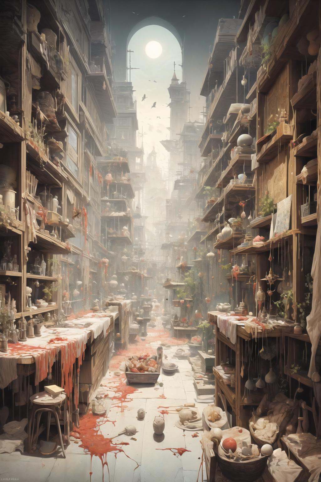 masterpiece, best quality, armory, (magic:1.25), (night:1.1), (bleeding wound:1.25) <lora:GPTS8 Elusive World_493473:1>