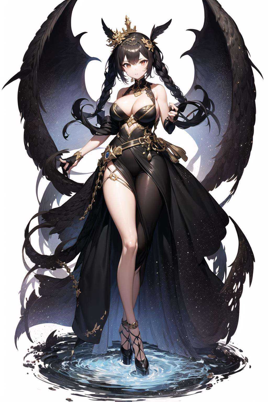 masterpiece, best quality, 1girl, full body, white background, splash art, very wide shot, standing