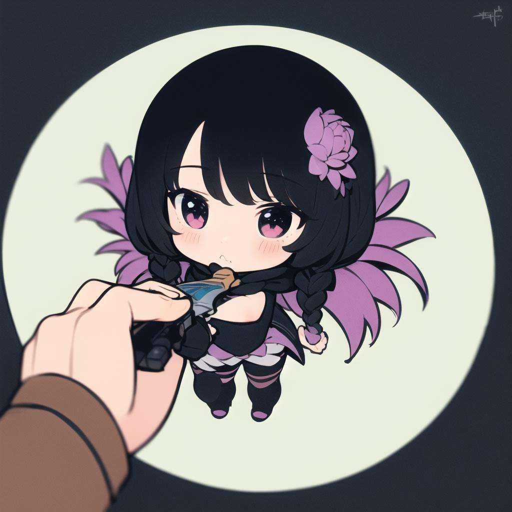 masterpiece, best quality, godoacrime, from above, chibi, pov, holding knife, (elsa:1.2) <lora:GoDoACrime meme:1> <lora:Rezero World_204380:1>
