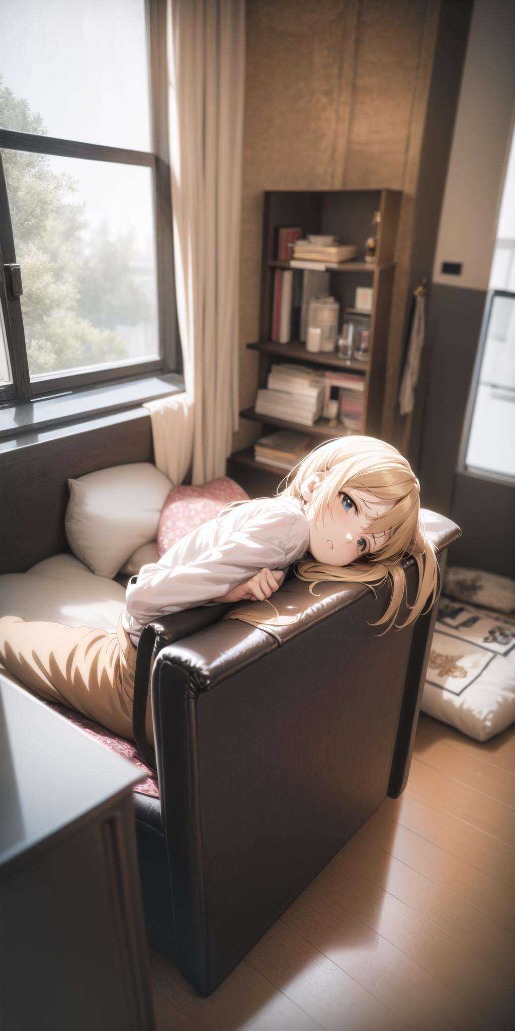 (anime irl:1.3), masterpiece, best quality, 1girl, indoors, leaning back <lora:Anime IRL Russia_633570:1>