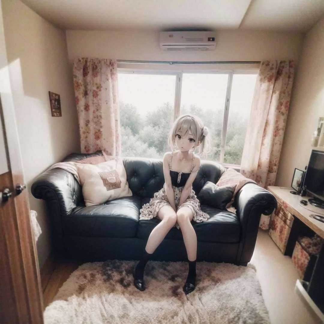 (anime irl:1.3), 1girl, sitting, couch, dress<lora:Anime IRL Russia_633570:1.25>