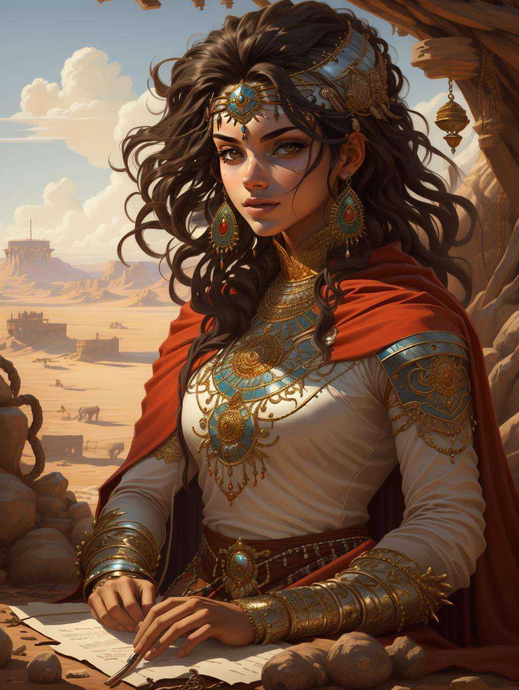 ((masterpiece)), ((best quality)), 8k, high detailed, ultra-detailed,xs-wasteland-style, 1girl, long hair, cape, chinese architecture, black hair, armor, realistic, jewelry, <lora:waste:0.7>
