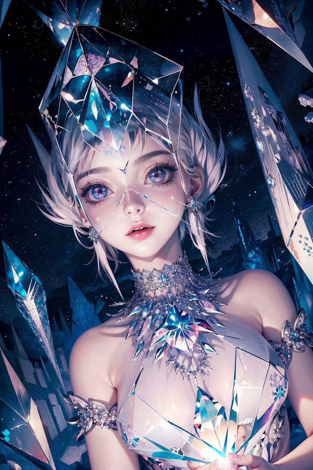 one girl,  solo,  (((trapped in big crystal))) on Tensor.Art