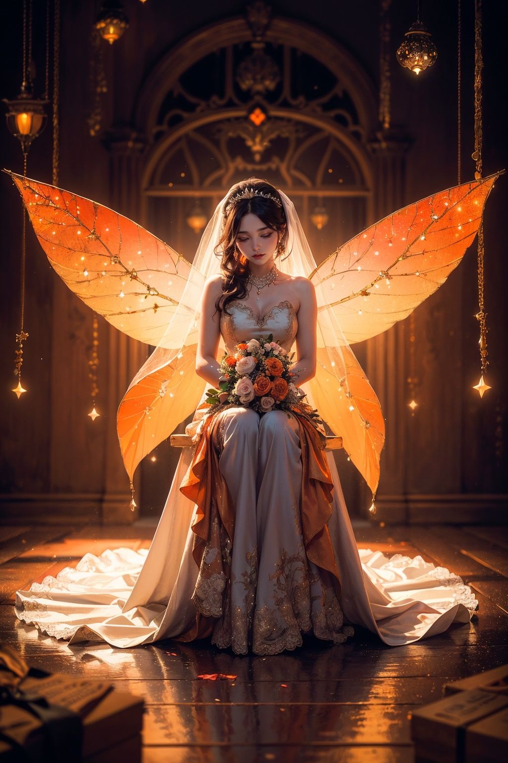 Story,  bride posing under a fairy tale,  elaborate scene style on Tensor.Art
