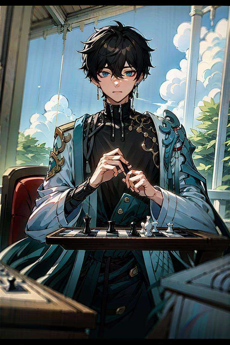 <lora:bengtie_danheng_v1.0:1>,danheng\(character\),chessboard,side face,table,chair,summerhouse,sky,clouds,(1boy:1.5),solo,upper body,park,best quality,masterpiece,illustration,extremely detailed,CG,unity,8k wallpaper,Amazing,finely detail,masterpiece,best quality,official art,extremely detailed CG unity 8k wallpaper,absurdres,incredibly absurdres,ultra-detailed,highres,(pureerosface_v1:0.5),(ulzzang-6500-v1.1:0.5),