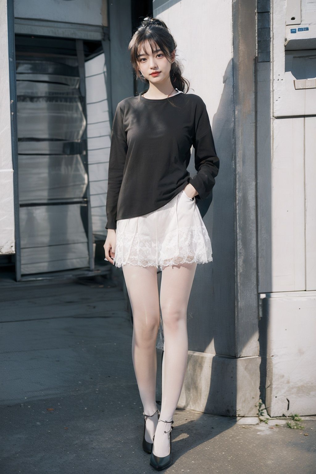 1girl,moyou,full body,tutuwl,<lora:tutuwl:1.5>,smile,(long legs:1.4),(T-shirt:0.5),