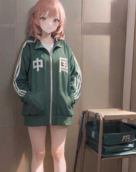 1girl,solo,zhongguo_jacket,unzipped_clothes,((masterpiece,best quality)),school,
