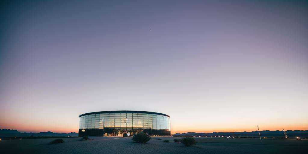 jzcg001 ，dusk，A modern museum building， in the desert ，sand，Huge curved metal roof，Glass curtain wall，In the distance is a continuous desert，public building，，design by zaha，starry sky，scenery，，moon, masterpiece, best quality, 8k， <lora:jzcg001:0.8>