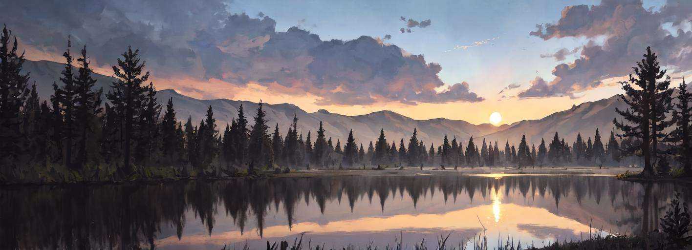 The sun is setting in the sky,casting a warm glow over the lake and mountains. Trees stand tall on either side of the riverbank,their branches swaying gently as if dancing to music. Clouds float across the sky like snowflakes,adding an enchanting touch to this beautiful scene. In the distance,there are some trees with leaves that change colors depending on time or weather conditions. They seem to be singing a song together,creating a serene atmosphere. This picturesque scenery is worth exploring,and it will make you feel relaxed and happy.++++++++++++++++++++++++++++++++++++++++++++++++++++++++,