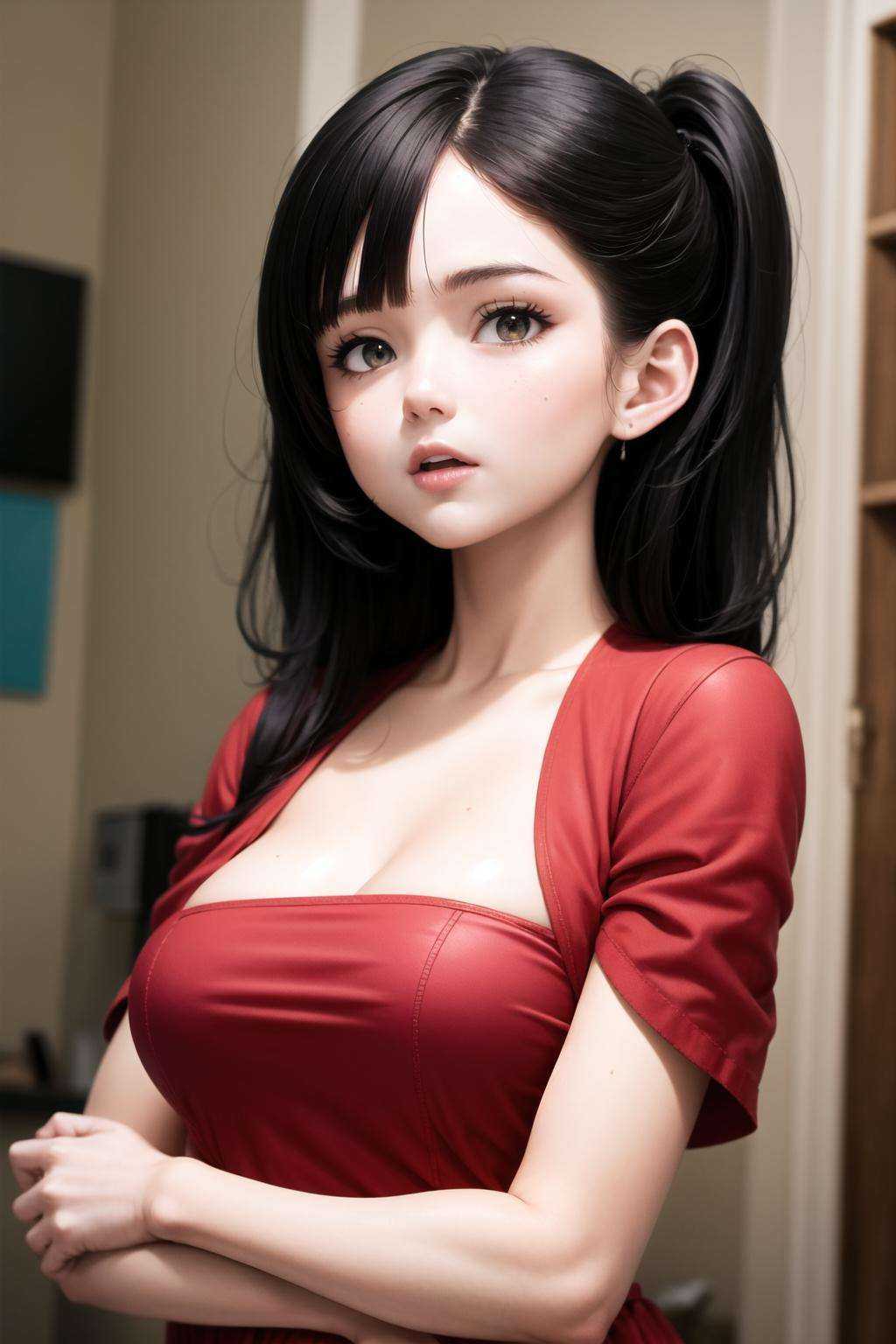 (masterpiece:1), (best quality:1), 1girl, upper body, red dress