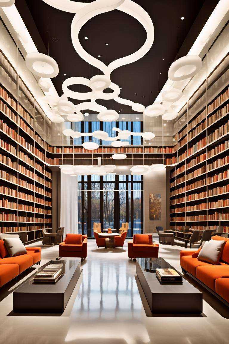 a library with a sofa and book shelves,  (masterpiece),  (high quality) by 夏尚XSarchitectural on Tensor.Art