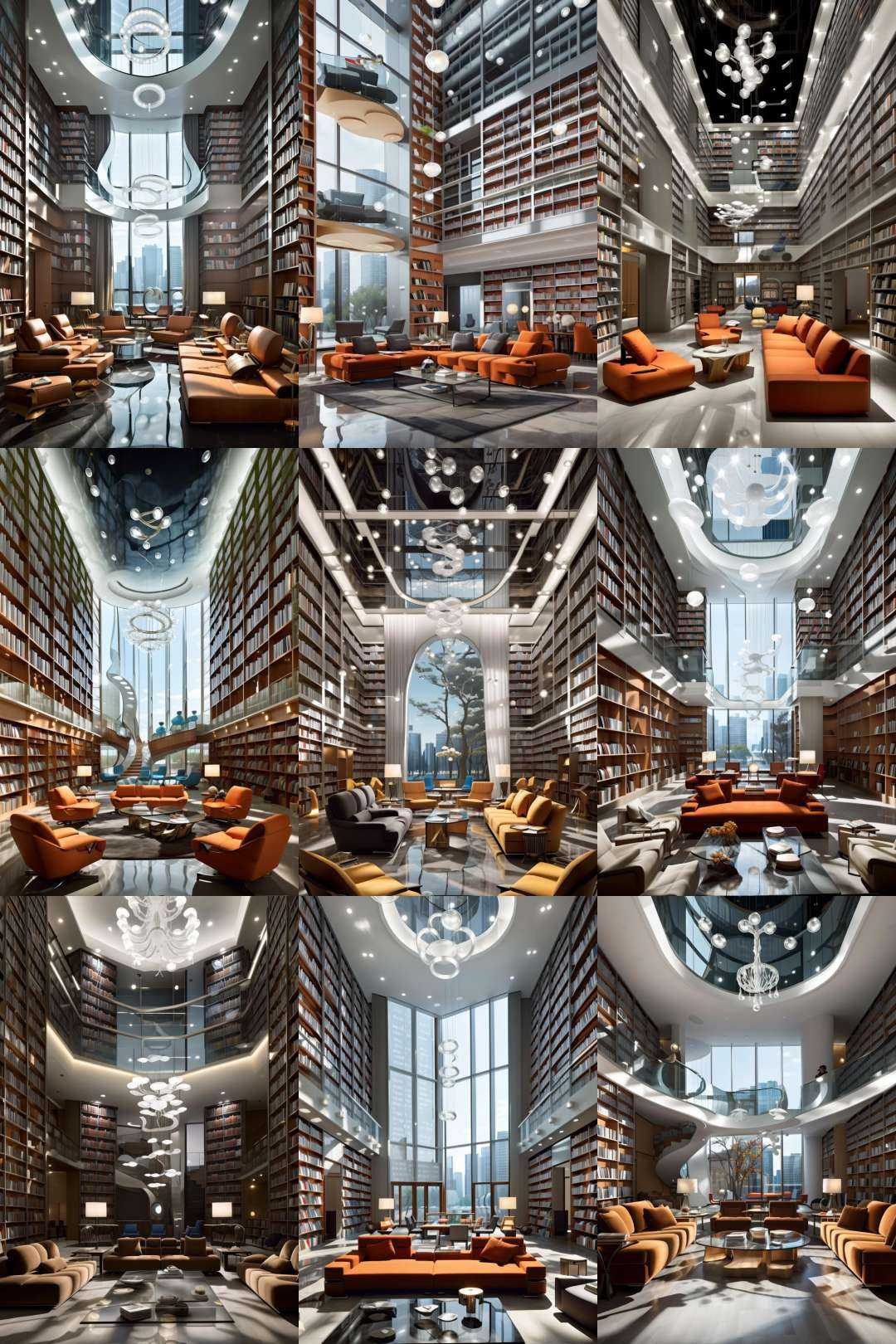 a library with a sofa and book shelves,  (masterpiece),  (high quality) by 夏尚XSarchitectural on Tensor.Art