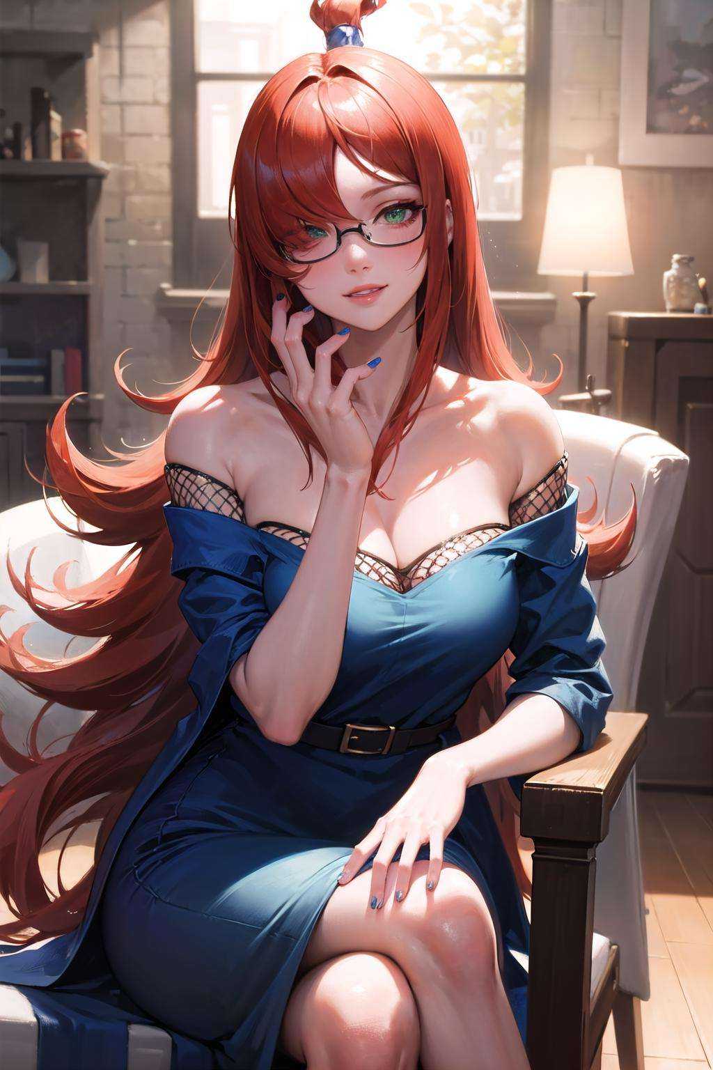 nar_terumi_mei,  green eyes,  hair over one eye on Tensor.Art