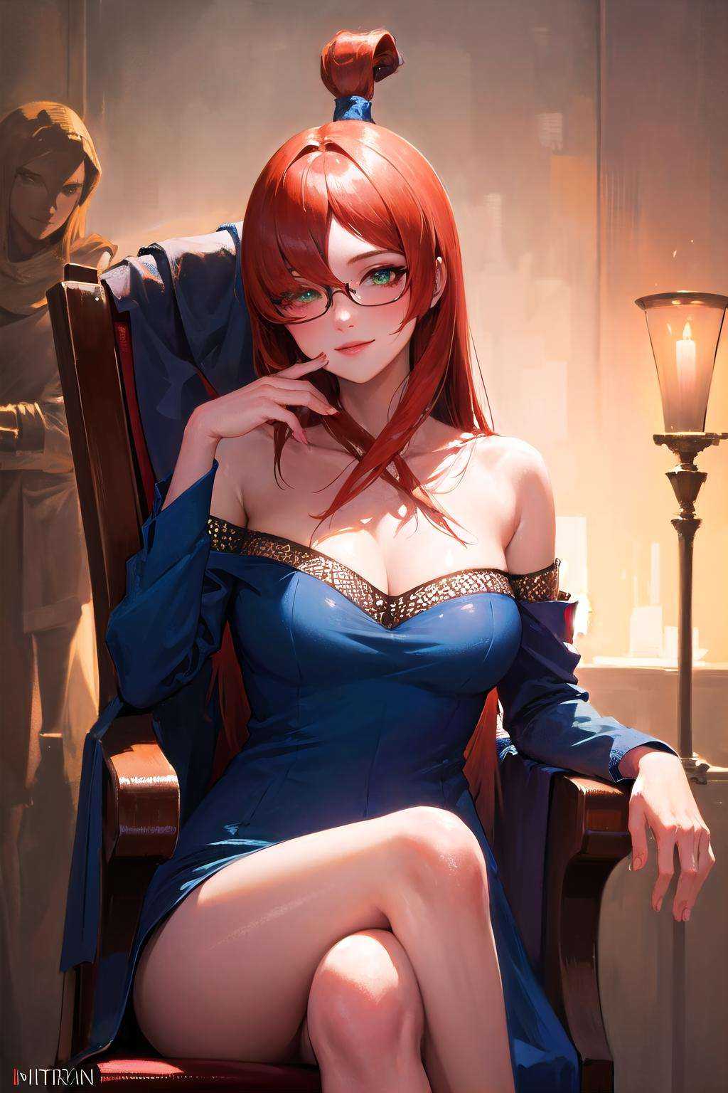 nar_terumi_mei,  green eyes,  hair over one eye on Tensor.Art