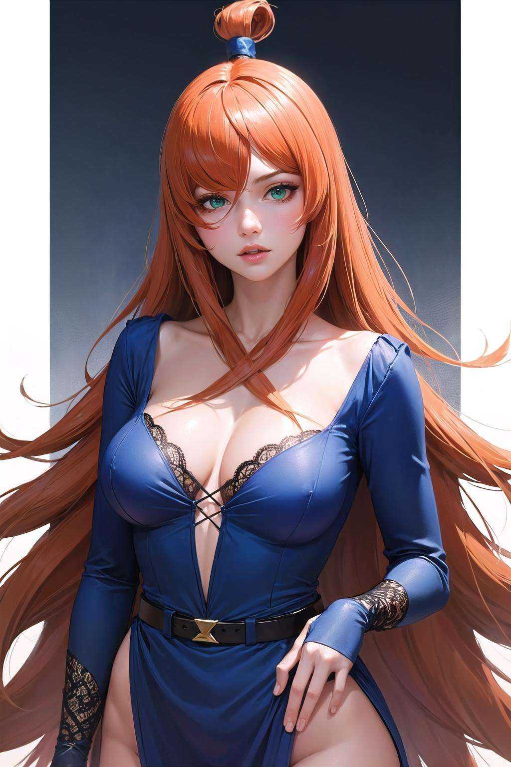 nar_terumi_mei,  green eyes,  hair over one eye on Tensor.Art