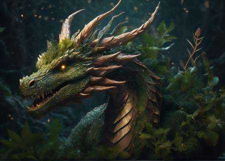 realistic,  Dragon made of plants,  desolate on Tensor.Art