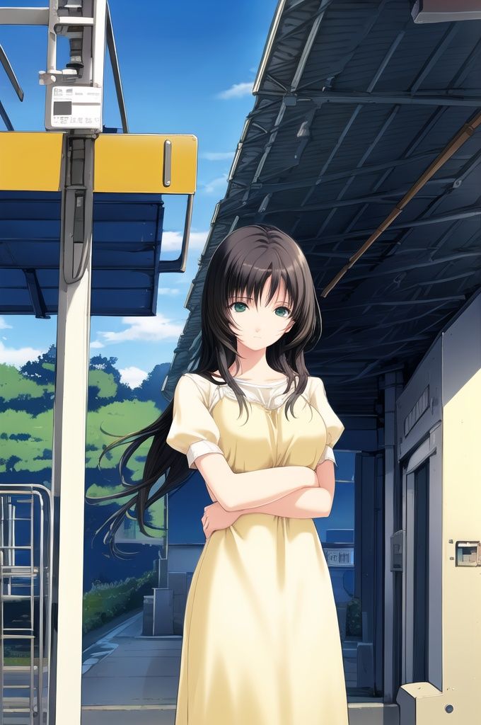 (masterpiece_1.2), best quality,(PIXIV_1.2),Line drawings，illustration，Original painting，,1girl,solo,painting,summer_dress,,natural,midjourney,(highly detailed), ultra-detailed, black hair,illustration,sunny,outdoor,colorful,green,grass,full_body,flower field, city,street,train station,railway,train,best quality, masterpiece, huge filesize, wallpaper, incredibly absurdres, an extremely delicate and beautiful, an extremely delicate and beautiful girl, best illustration, medium breast, sunlight, extremely detailed CG, wind, breeze, detailed light, beautiful detailed sky, cloudy, best shadow,dreamlike,<lora:mrzx:0.8>