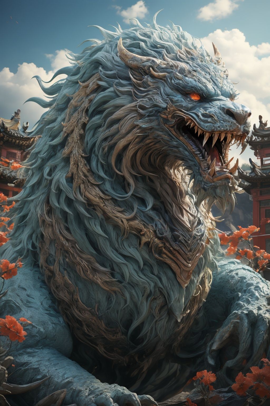 <lora:dahuangdongjing_20230717143530-000008:0.7>,dahuangdongjing,masterpiece,ultra high resolution,exquisite details,open your mouth,sharp teeth,