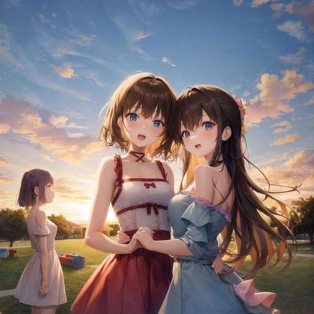 absurdres,  3girl,  sunset on Tensor.Art