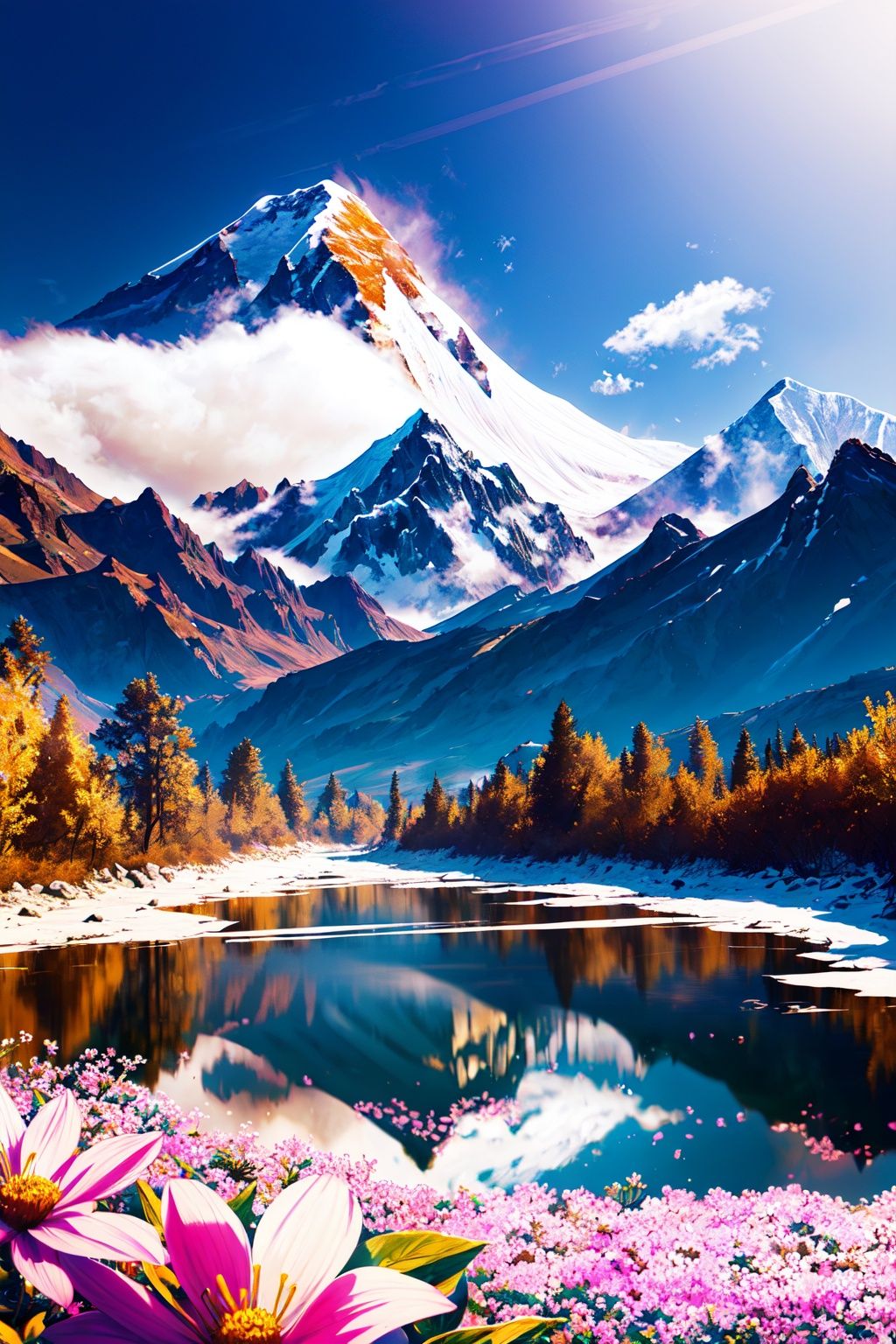 ((extremely detailed CG unity 8k wallpaper,masterpiece, best quality, ultra-detailed)),(mksks),finely detail, Depth of field (bloom),ray tracing,reflection light,floating, picture_frame,Mount Everest, *****, China
